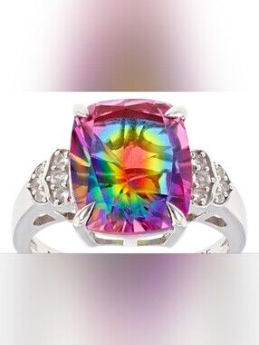 Vibrant Rainbow Quartz Doublet Ring Sterling Silver Size 8
